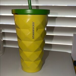 Starbucks pineapple Yellow Tumbler with Green Lid